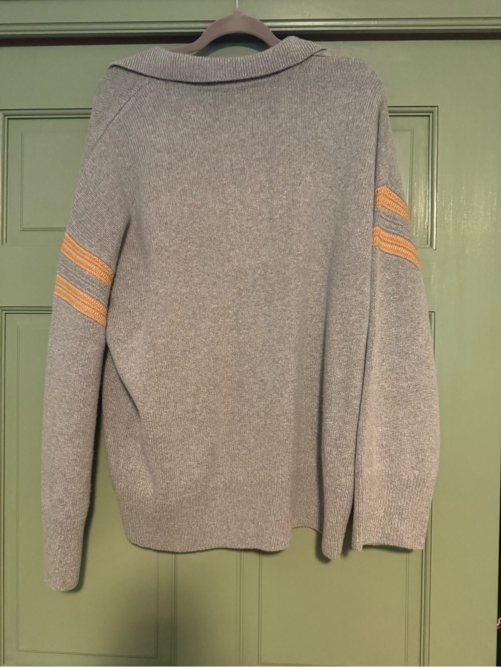 Favorite Daughter Grey V-Neck Sweater with Tan Stripe Accents - Picture 5 of 6